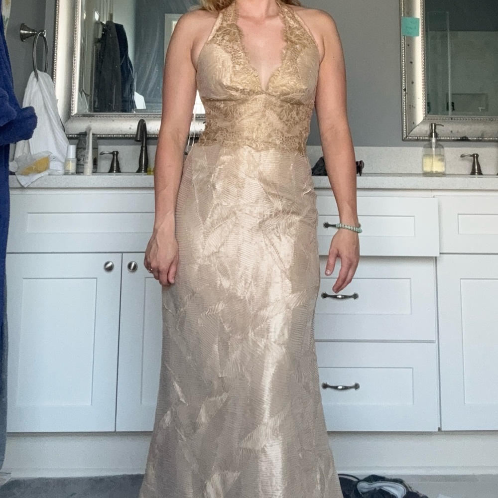 Elegant Gold Halter Dress
